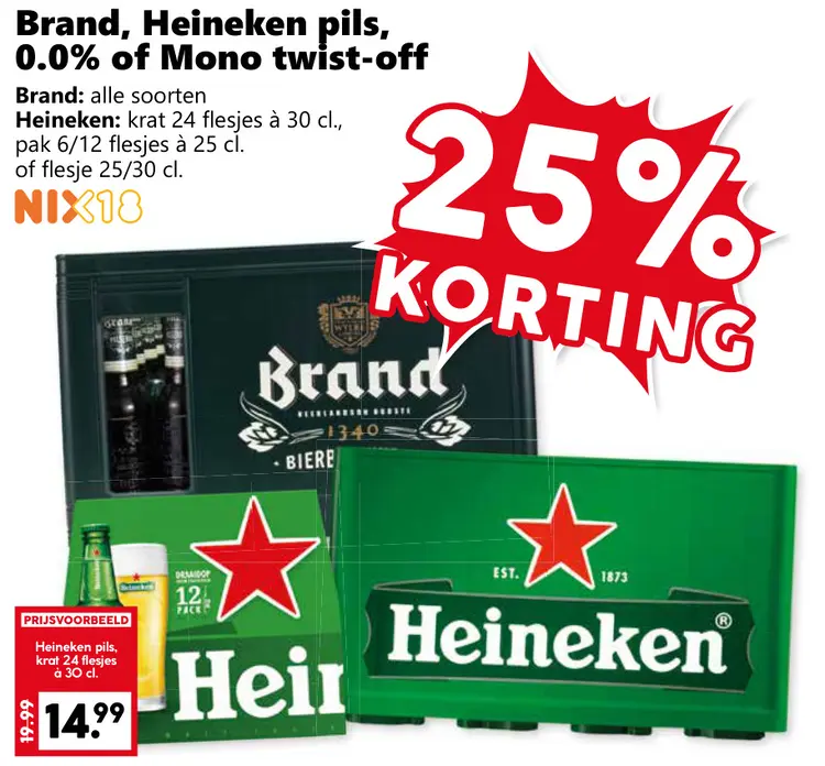 Aanbieding: Brand, Heineken pils, 0.0% of Mono twist-off