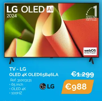 Aanbieding: Tv - LG oled 4k oled65b46la