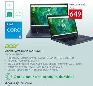 Offre: Acer Aspire Vero (AV14-52P-56LU)