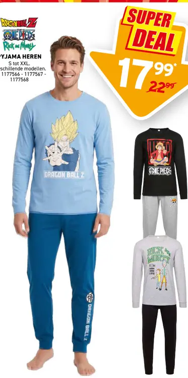 Promotie: Dragon Ball Z, One Piece & Rick and Morty Pyjama heren