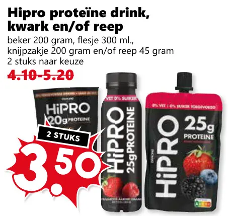 Aanbieding: Hipro proteïne drink, kwark en/of reep