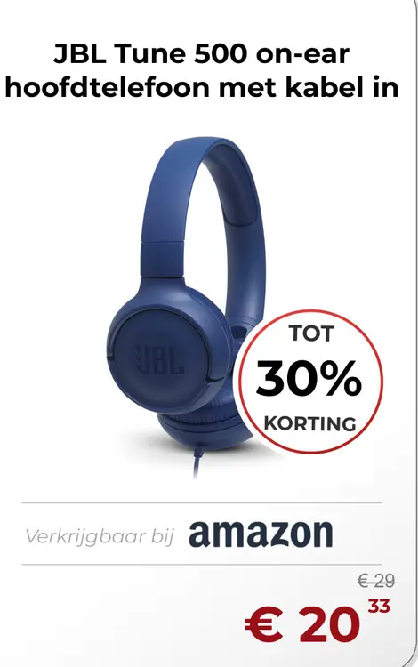Aanbieding: JBL Tune 500 on-ear hoofdtelefoon met kabel