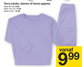 Aanbieding: Terry kinder, dames of heren pyjama