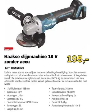 Aanbieding: Haakse slijpmachine 18 V zonder accu
