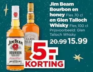 Aanbieding: Jim Beam Bourbon en honey en Glen Talloch Whisky