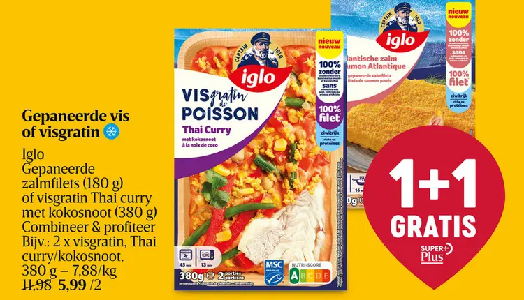 Aanbieding: Gepaneerde vis of visgratin