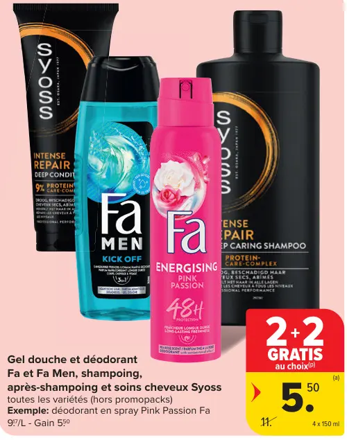 Offre: Gel douche et déodorant Fa et Fa Men, shampoi