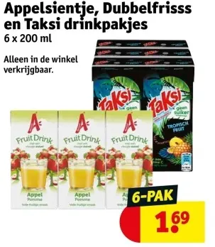 Aanbieding: Appelsientje, Dubbelfrisss en Taksi drinkpakjes