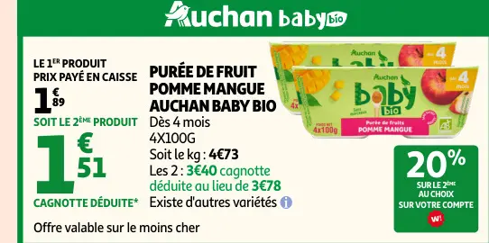 Offre: Purée de fruit pomme mangue