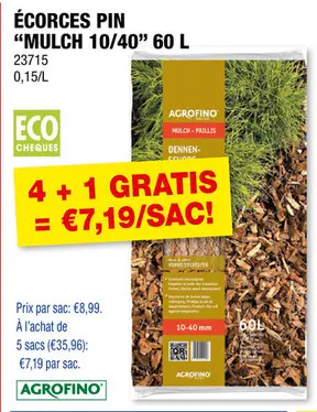 Offre: Agrofino Paillis écorces 10-40 mm 60l pin