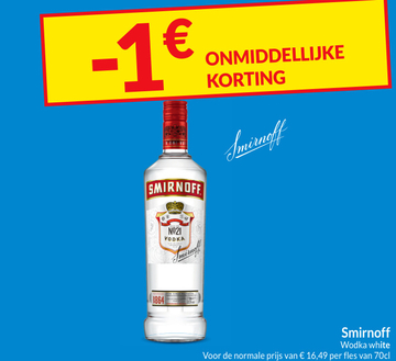 Aanbieding: Smirnoff Wodka white -1 € ONMIDDELLIJKE KORTING