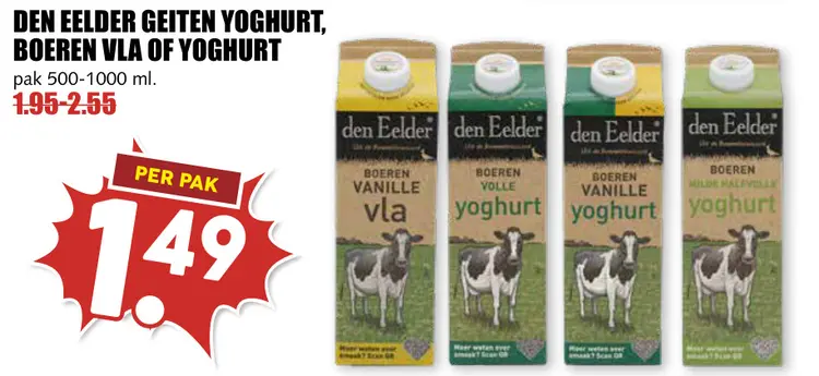 Aanbieding: Geiten yoghurt, boeren vla of yoghurt