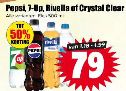 Aanbieding: Pepsi, 7-Up, Rivella of Crystal Clear