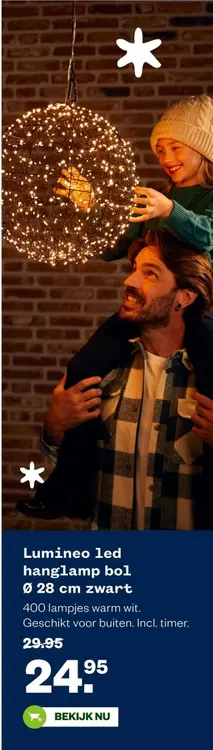 Aanbieding: Lumineo led hanglamp bol Ø 28 cm zwart