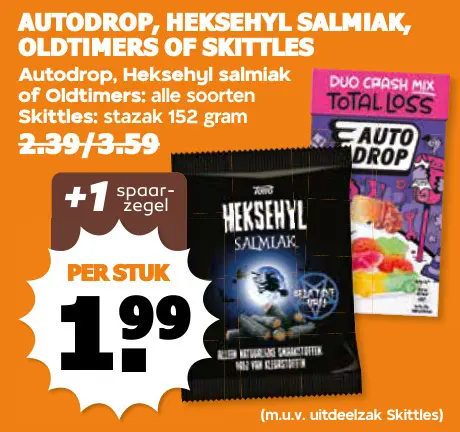Aanbieding: Autodrop, Heksehyl salmiak, Oldtimers of Skittles