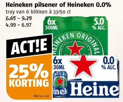 Aanbieding: Heineken pilsener of Heineken 0.0%