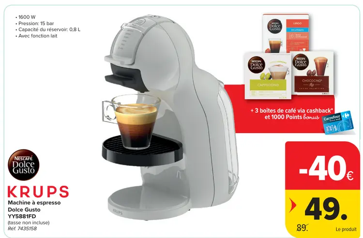 Offre: Machine à espresso Dolce Gusto YY5881FD