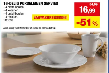 Promotie: Serviesset porselein wit 16-delig