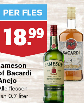 Aanbieding: Jameson of Bacardi Anejo Alle flessen van liter