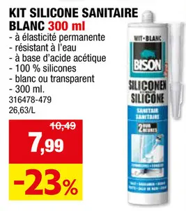 Offre: Bison mastic silicone sanitaire 300ml transparent