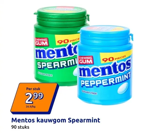 Aanbieding: Mentos kauwgom Spearmint