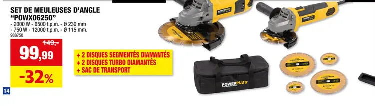 Offre: Set de meuleuses d'angle "powx06250"