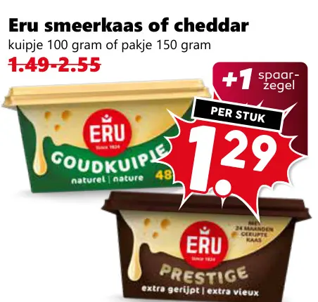 Aanbieding: Eru smeerkaas of cheddar