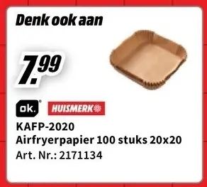 Promotie: Airfryerpapier 100 stuks 20x20