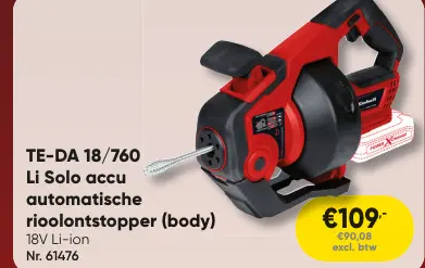 Promotie: TE-DA 18/760 Li Solo accu automatische rioolontstopper