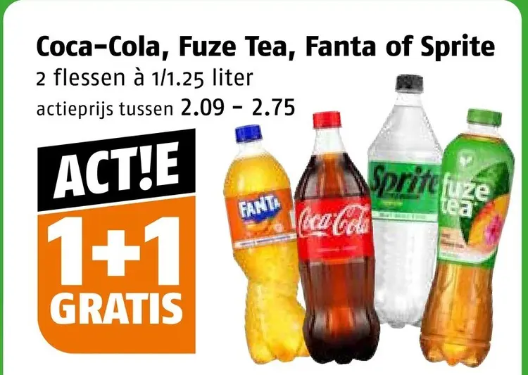 Aanbieding: Coca-Cola, Fuze Tea, Fanta of Sprite