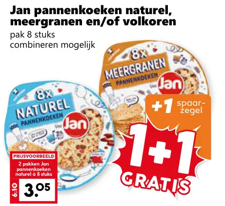 Aanbieding: Jan Pannenkoeken naturel, meergranen en/of volkoren