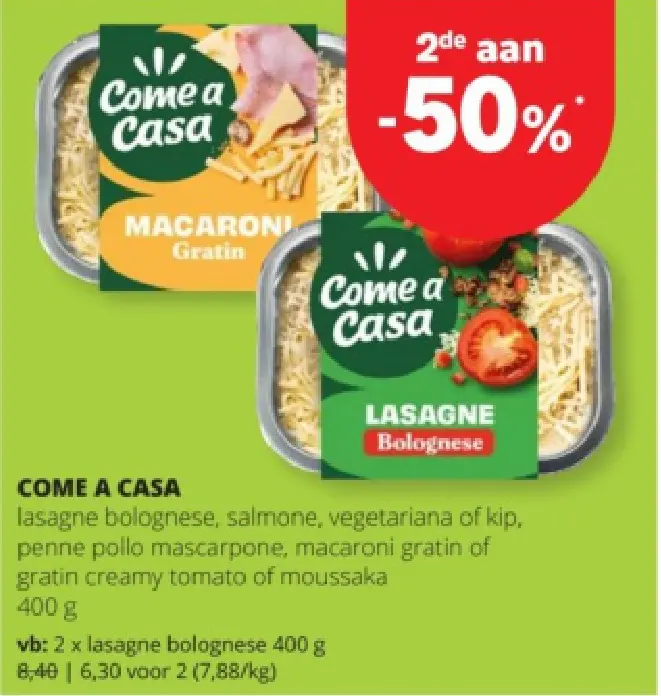 Promotie: Lasagne bolognese, salmone, vegetariana of kip, penne pollo mascarpone, macaroni gratin of gratin creamy tomato of moussaka