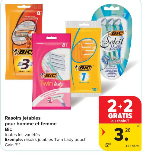 Offre: Rasoirs jetables pour homme et femme