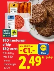 Aanbieding: BBQ hamburger of kip BBQ worst