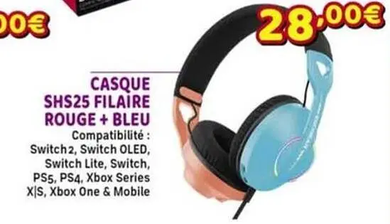 Offre: Casque shs25 filaire rouge + bleu