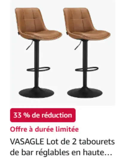 Offre: Lot de 2 tabourets de bar réglables