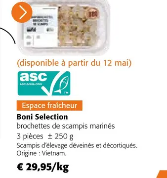 Offre: Boni Selection brochettes de scampis marinés
