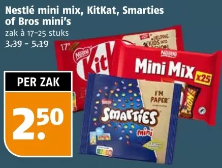 Aanbieding: Nestlé mini mix, KitKat, Smarties of Bros mini's