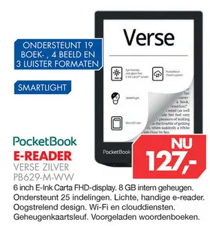 Aanbieding: E-reader verse zilver pb629-m-ww
