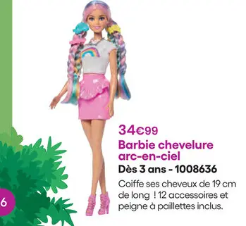 Offre: Barbie chevelure arc-en-ciel