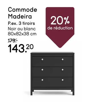 Offre: Commode Madeira - noire - 80x82x38 cm
