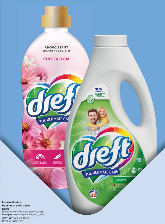 Offre: lessive liquide, booster et adoucissant