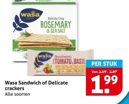 Aanbieding: Wasa Sandwich of Delicate crackers