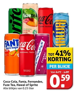 Aanbieding: Coca-Cola, Fanta, Fernandes, Fuze Tea, Hawai of Sprite