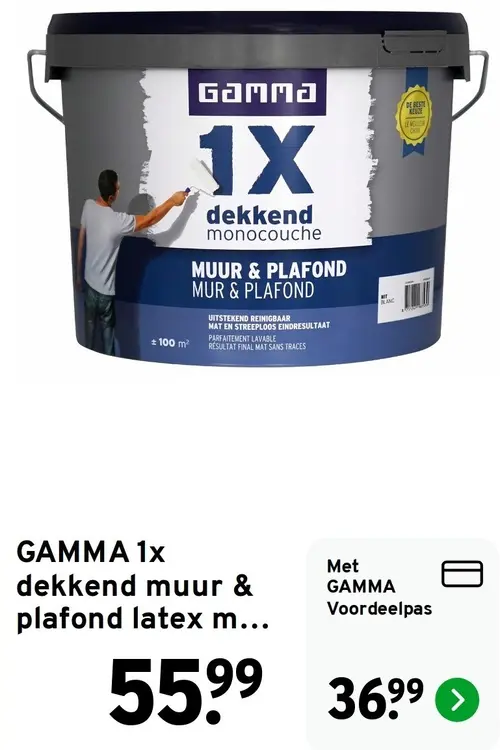 Aanbieding: GAMMA 1x dekkend muur & plafond latex mat wit 10 liter