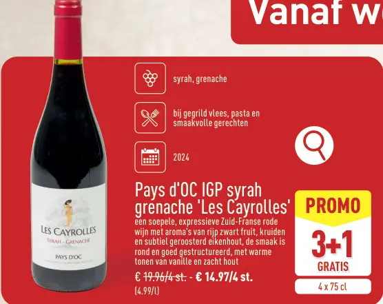 Promotie: Pays d'OC IGP syrah grenache 'Les Cayrolles'