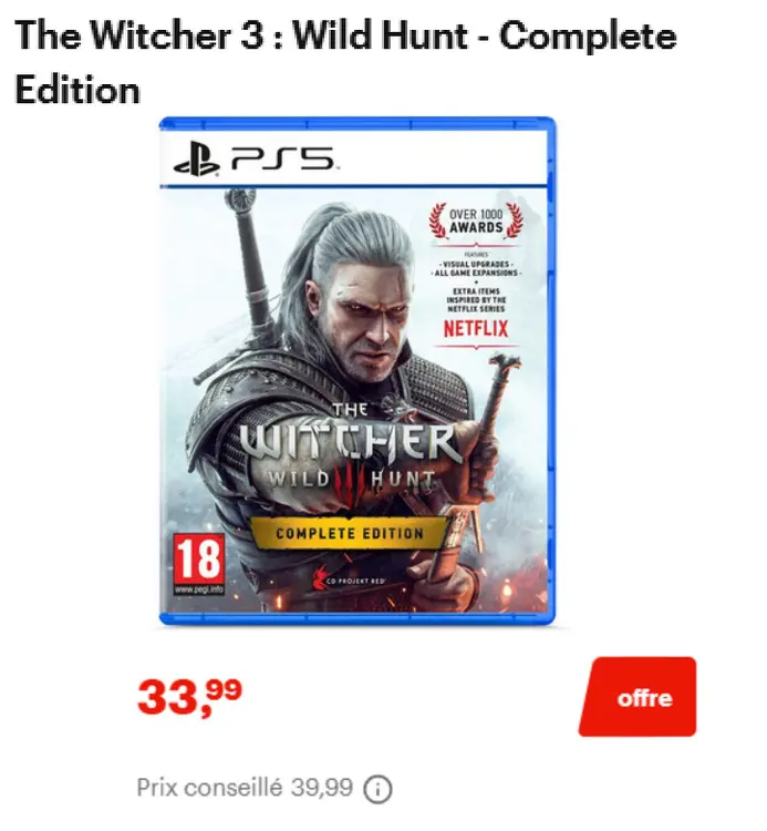 Offre: The Witcher 3 : Wild Hunt - Complete Edition