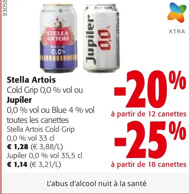 Offre: Stella Artois Cold Grip 0,0% vol ou Jupiler 0