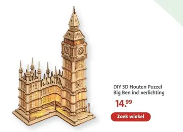 Aanbieding: DIY 3D Houten Puzzel Big Ben incl verlichting