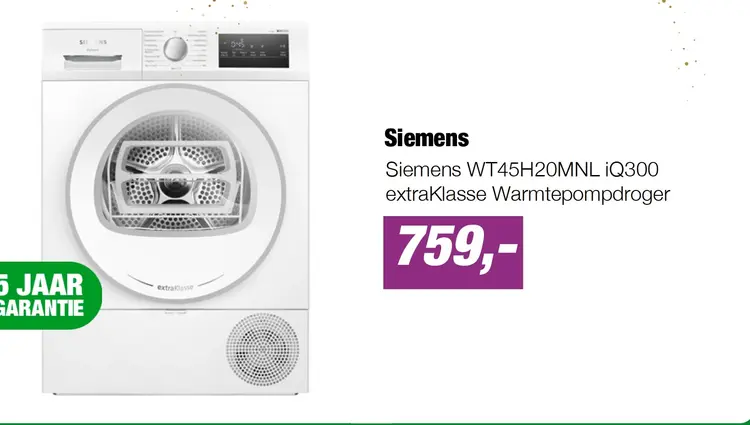Aanbieding: Siemens WT45H20MNL iQ300 extraKlasse Warmtepompdroger
